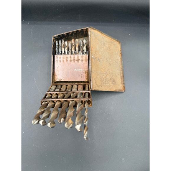 VINTAGE 1930s HUOT INDEX Drill Bit Metal Storage Box -16 bits only - Picture 3 of 8